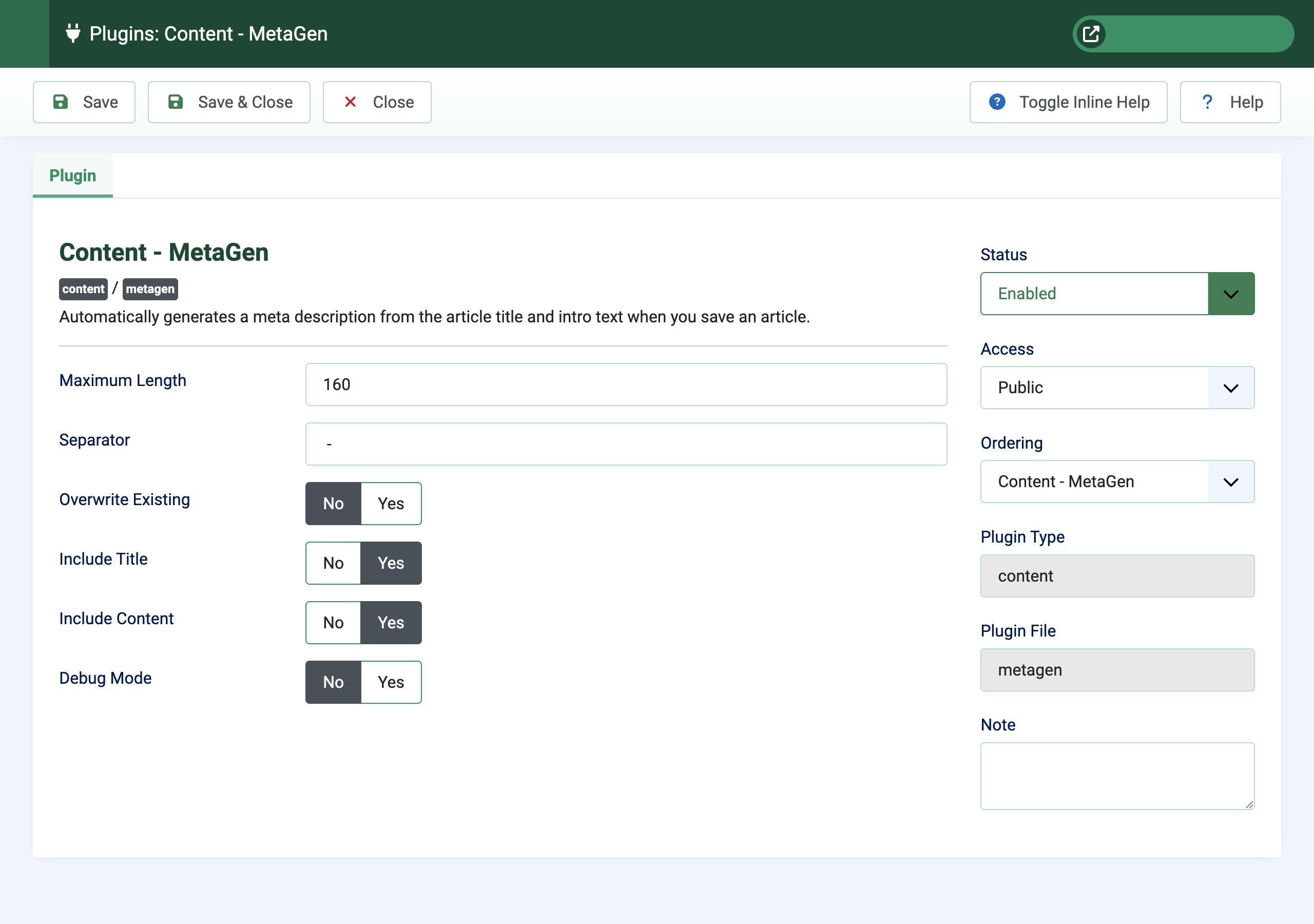 Meta Generator Joomla settings