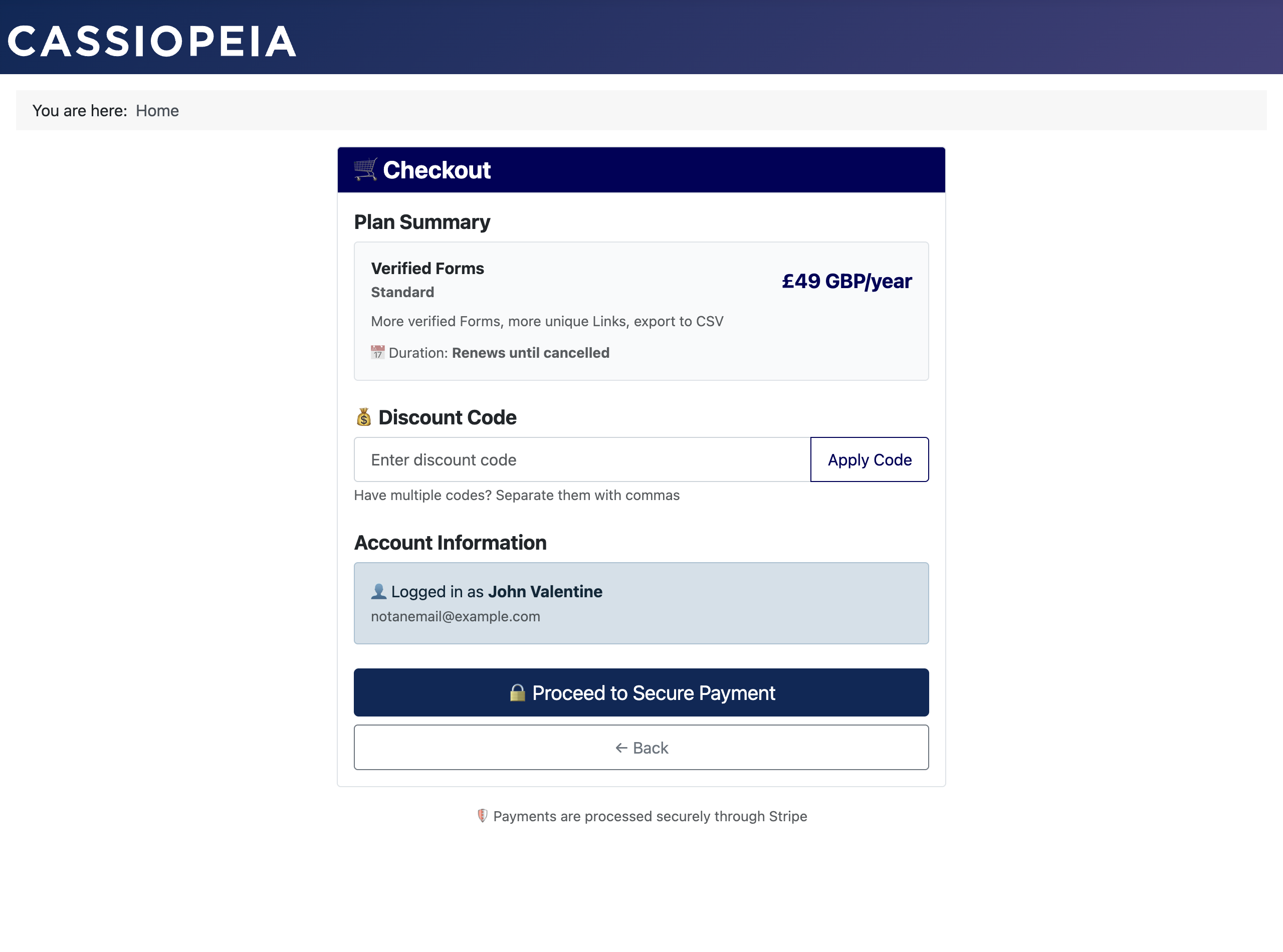 Stripe Payments Checkout in Joomla