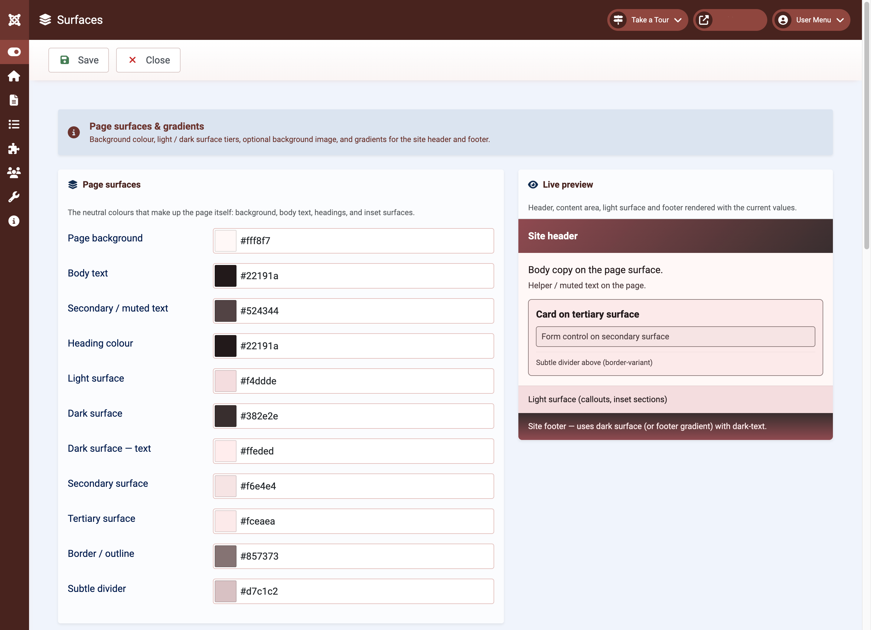 Cassiopeia Themer for Joomla - Surfaces